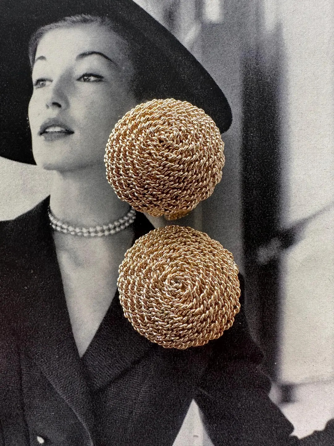 1950s Napier Signed Gold Tone Rope Domed Button Clip on Earrings Vintage Mid Century Textured Sta... | Etsy (US)