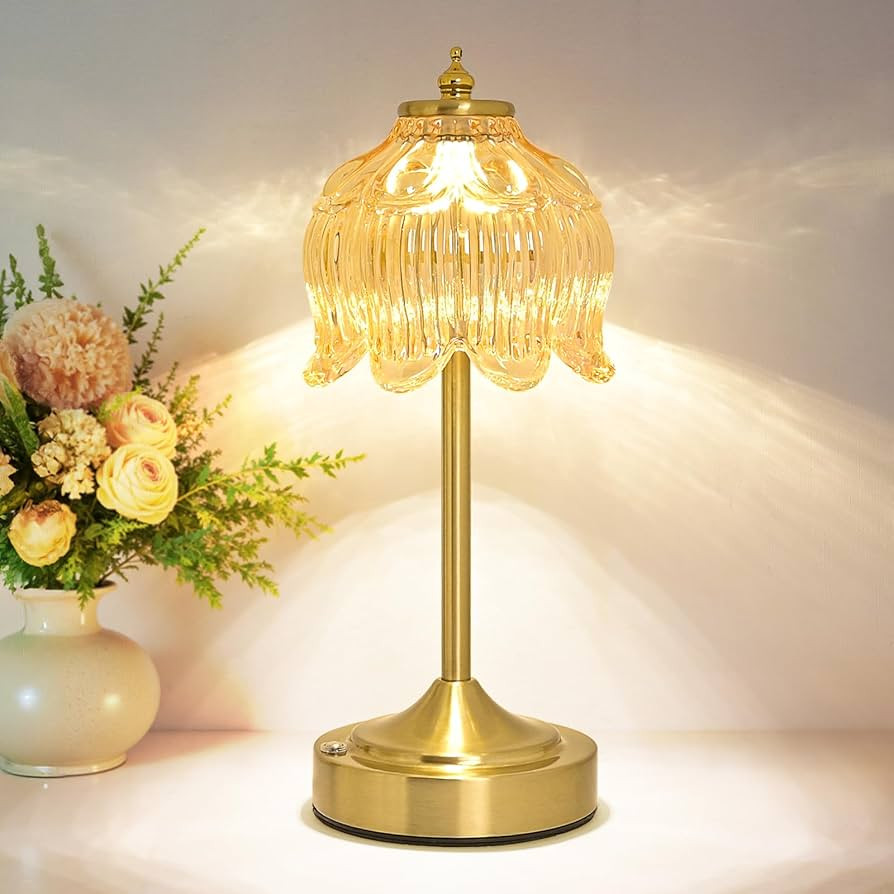 Cordless Lotus Flower Table Lamp, 5200mAh Rechargeable Battery Operated Portable Lamp, 3-Color Di... | Amazon (US)