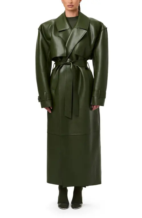 Naked Wardrobe Faux Leather Trench Coat in Olive at Nordstrom, Size X-Large | Nordstrom