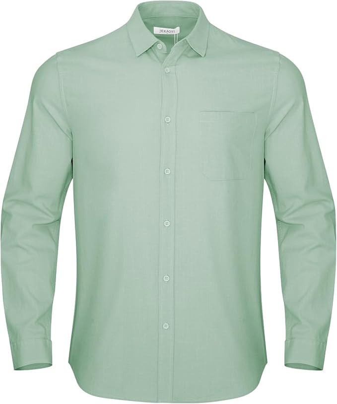 JEKAOYI Button Down Linen Shirts for Men Casual Long Sleeve Regular Fit Cotton Beach Shirts with ... | Amazon (US)
