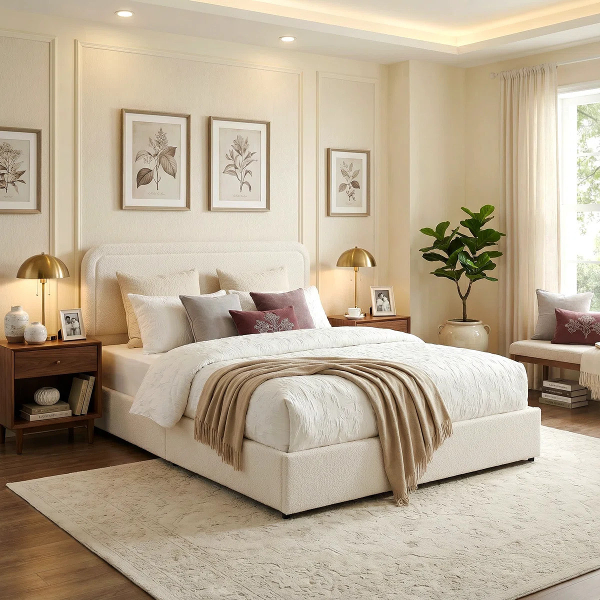 Libby Queen Size Ivory Boucle Upholstered Platform Bed with Drawers | Wayfair North America