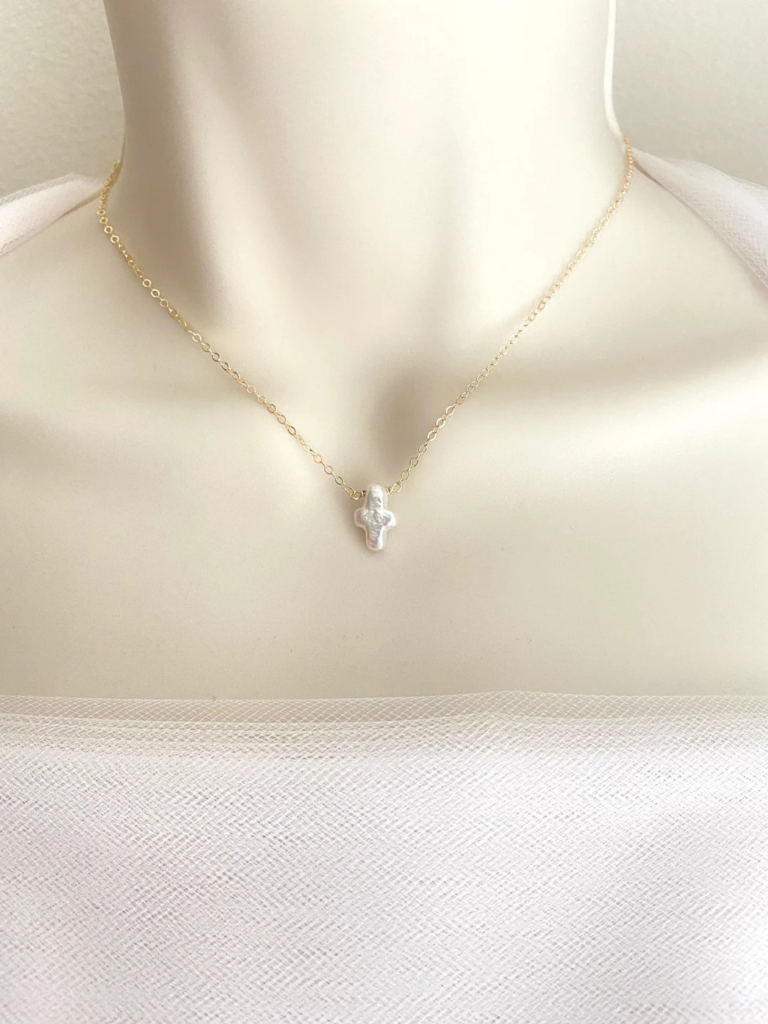 Cross Necklace. White Pearl Cross Necklace. Pearl Cross - Etsy | Etsy (US)