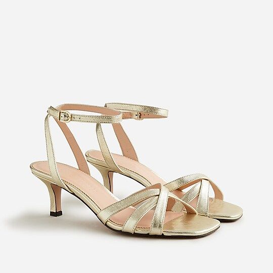 Violetta kitten-heel crisscross sandals in metallic leather | J.Crew US