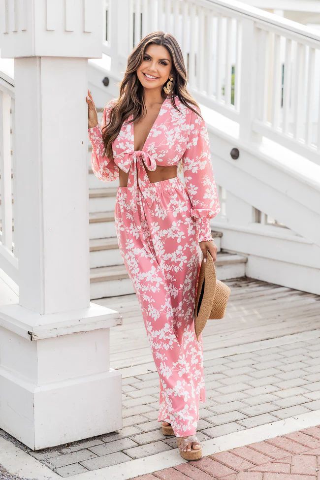 Rising Sun Pink Floral Wide Leg Pants | Pink Lily