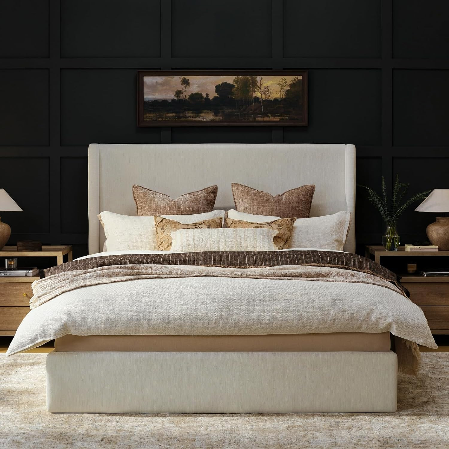 RECCI King Size Upholstered Platform Bed Frame with Tall Wingback Headboard | Amazon (US)