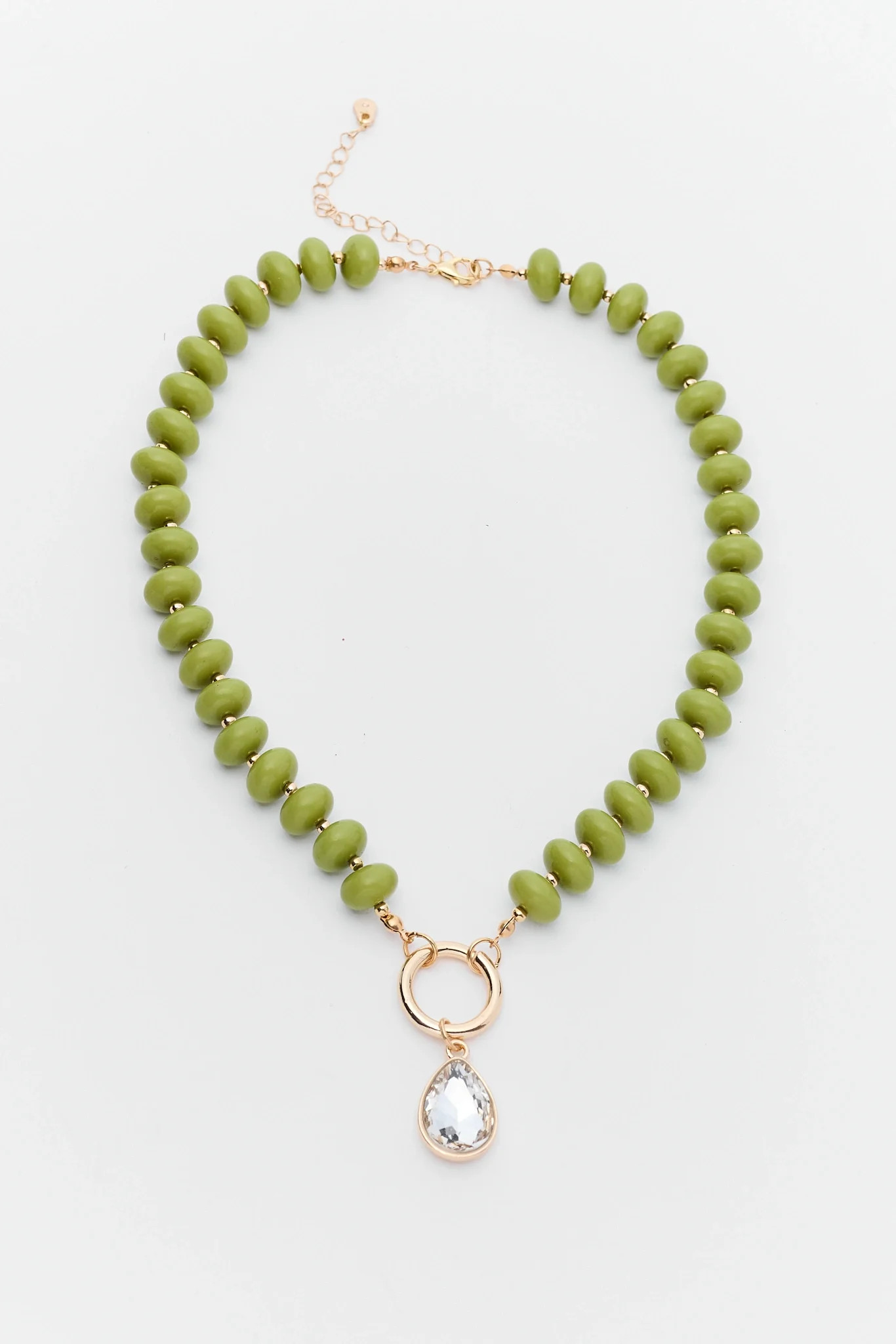 Green Beaded Rhinestone Charm Necklace | Avara