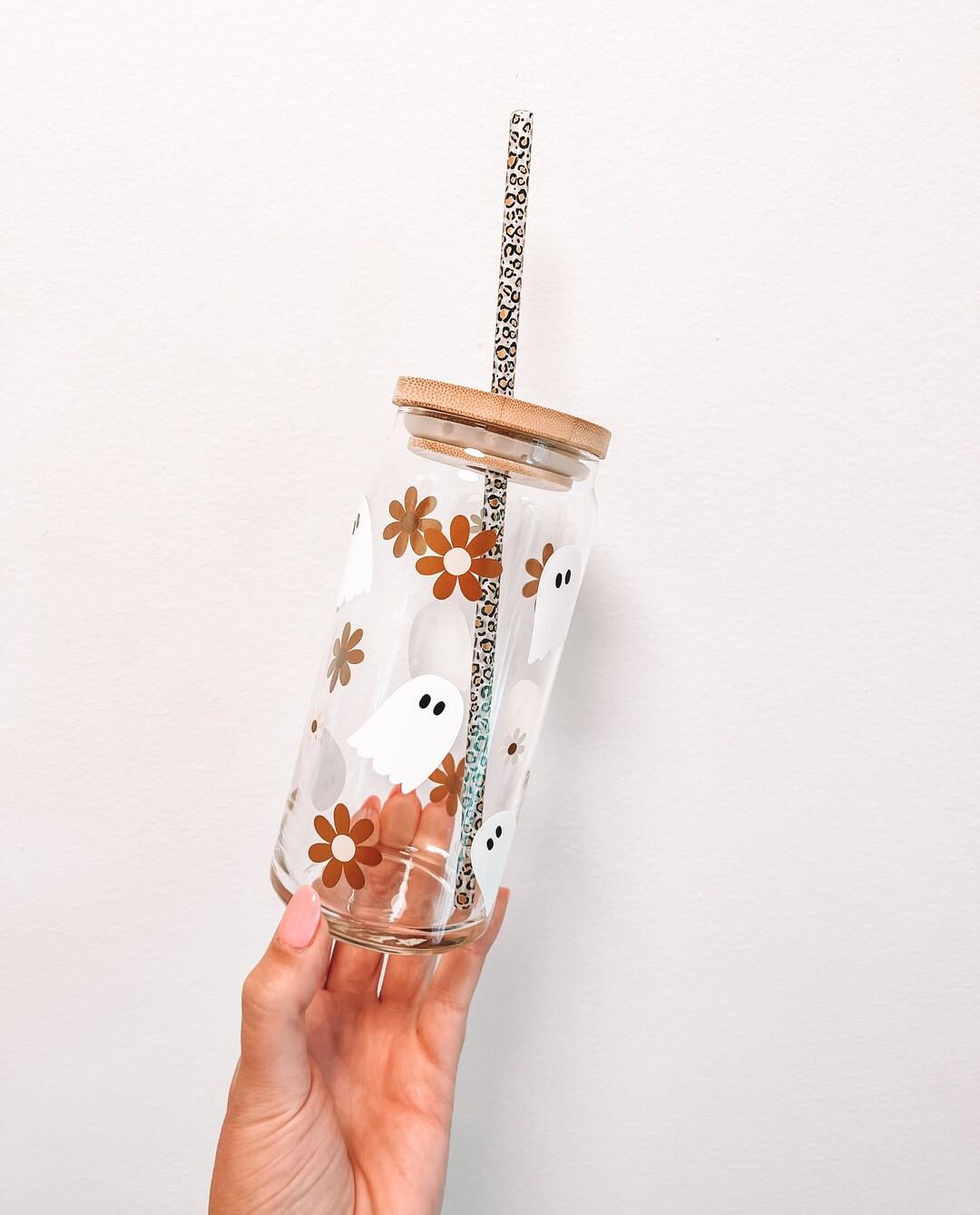 Ghost Daisy Glass Cup Ghost Iced Coffee Retro Floral Ghost - Etsy | Etsy (US)