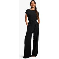 boohoo Women's Asymmetric Wide Leg Jumpsuit in Black | Size: 4 | Denim | boohoo (US & Canada)