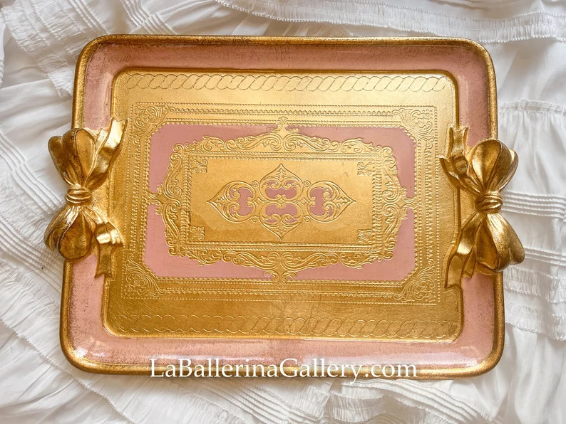 Italian Florentine Tray Wood Gold Baroque Rococo Ribbon Bowknot Rose Tea Board Home Decoration Vi... | Etsy (US)