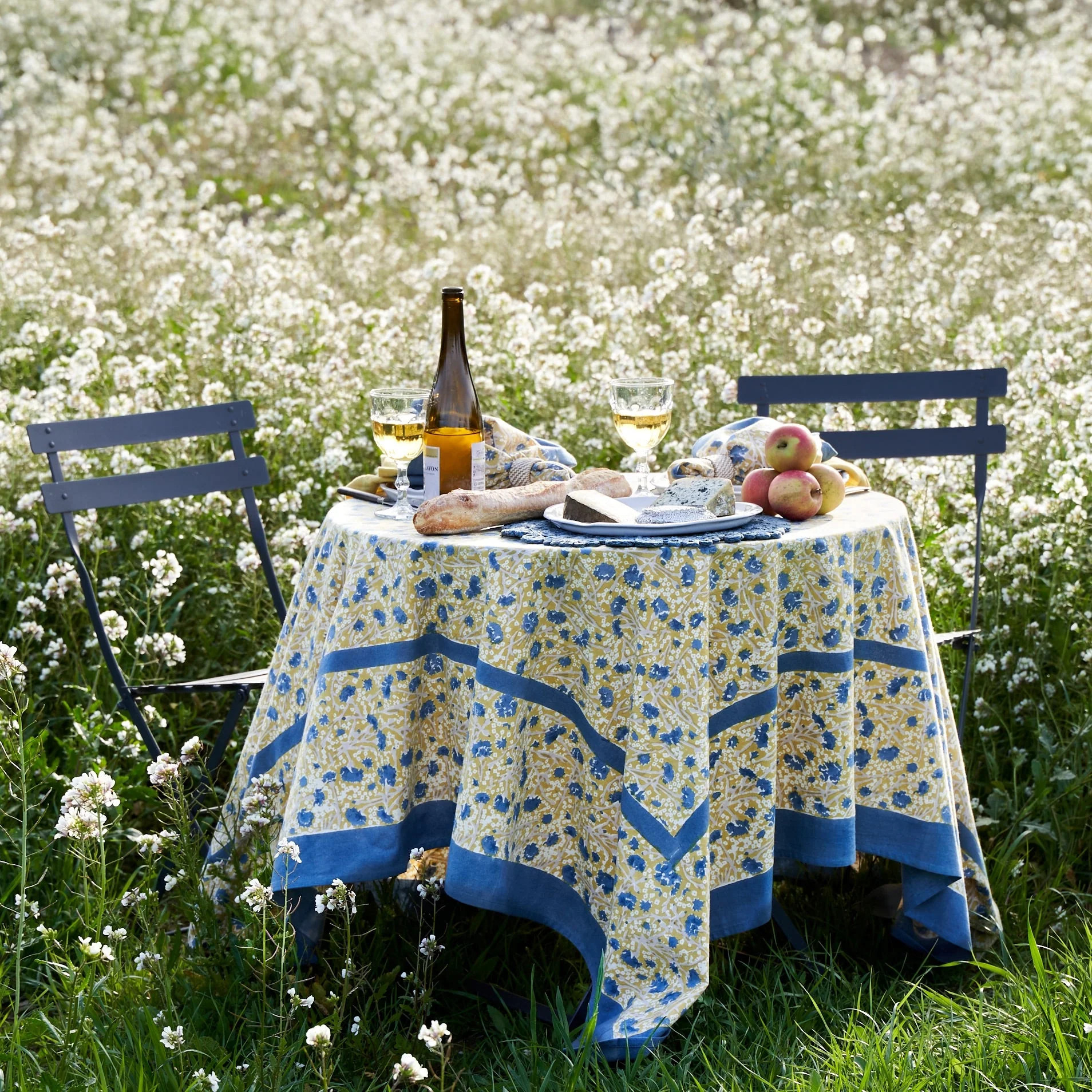 French Tablecloth Meadows Blue & Green | Couleur Nature