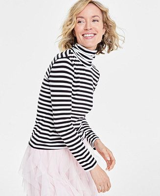 On 34th Women's Every Day Stripe Jersey Turtleneck, Created for Macy's - Macy's | Macy's