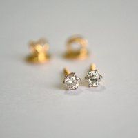 Tiny Solitaire Studs, Small Diamond Screwback Earrings, Baby Girl 14K Gold Ear Piercing Jewelry, Ear | Etsy (US)