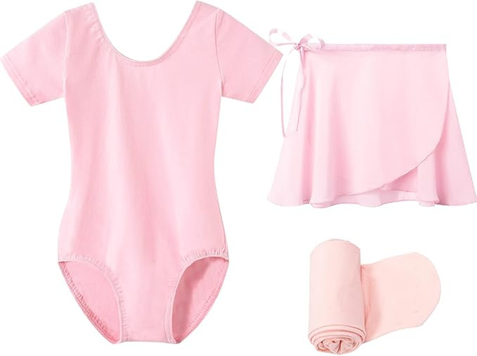 STELLE Girls Short Sleeve Ballet Leotard Combo with Dance Skirt and Dance Tight | Amazon (US)