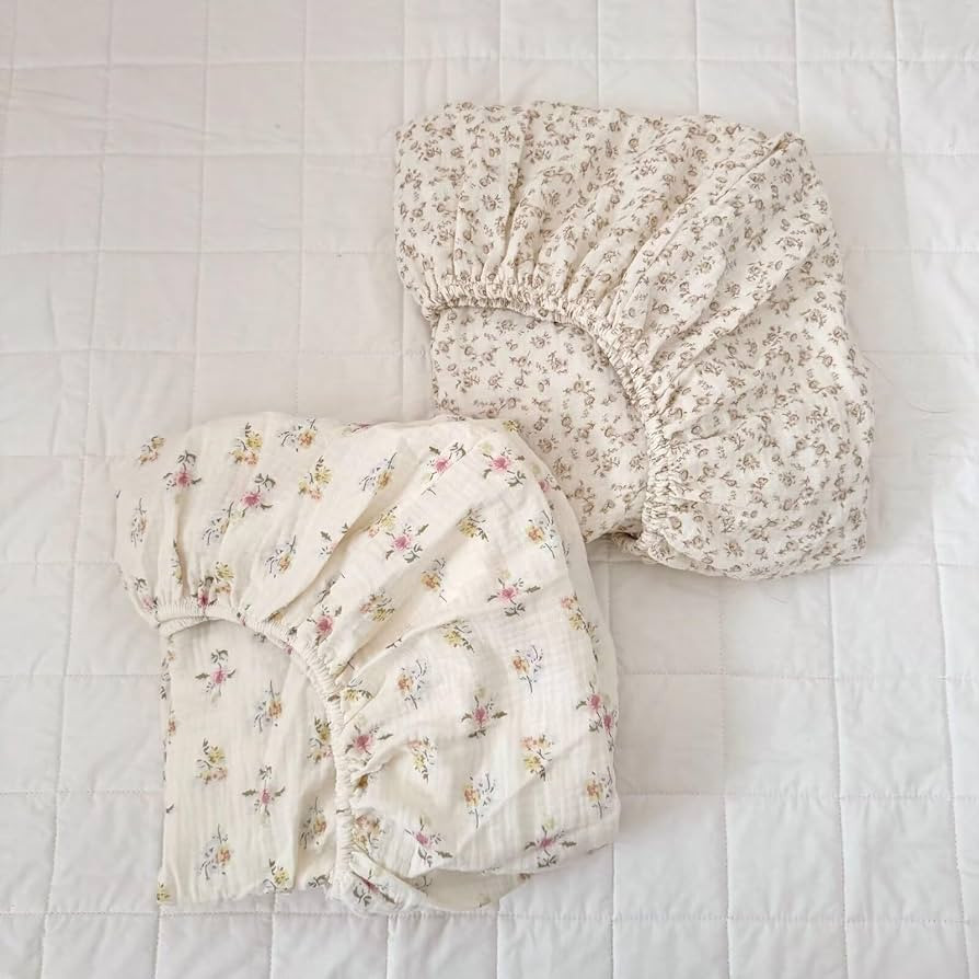 BuLuTu Muslin Floral Print Crib Sheets 2 Pack, Soft Breathable 100% Cotton Neutral Fitted Sheets ... | Amazon (US)