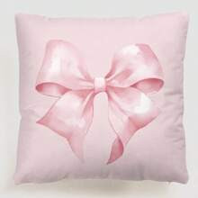 pc Simple HandPainted Romantic Pale Pink Large Bow Pattern Cushion Cover No Pillow Insert Printed Velvet Square Pillowcase For Daily Living Room Bedro | SHEIN