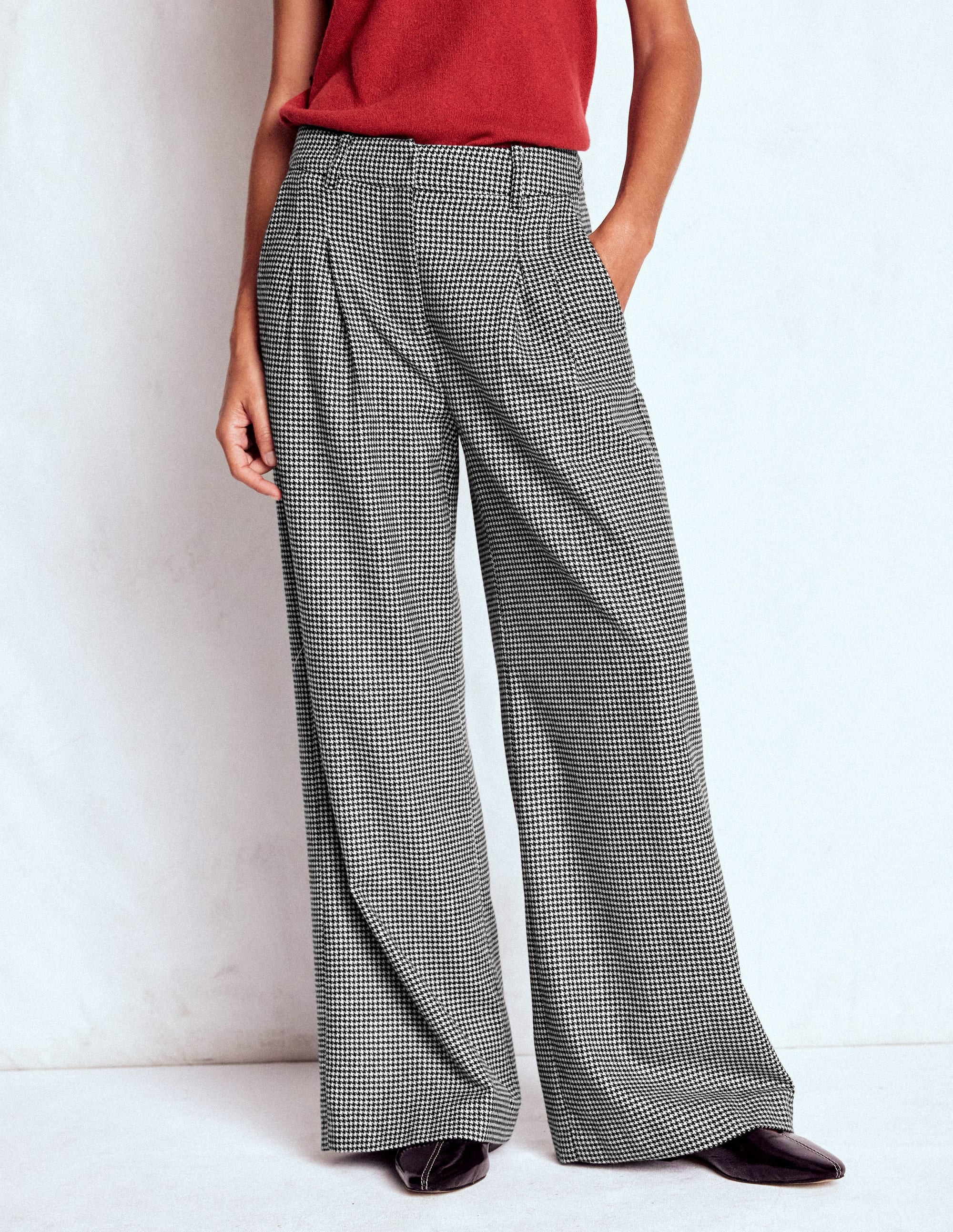 Kensington Tailored Pants-Black and Ivory Puppytooth | Boden (US)