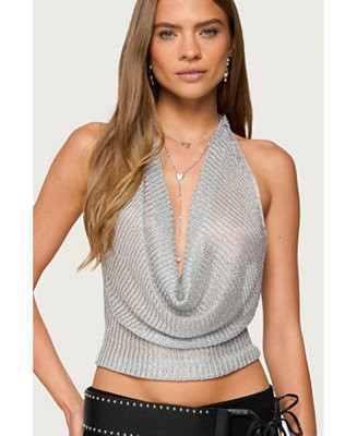 Women's Shiny Knit Cowl Neck Backless Top | Macy's