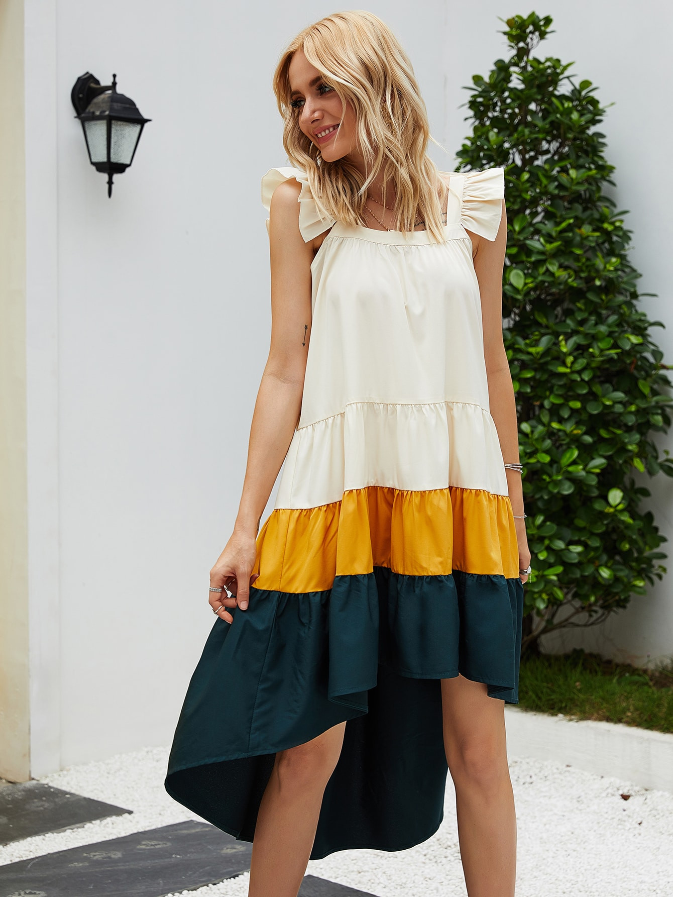 Cut And Sew High Low Ruffle Cami Dress | SHEIN