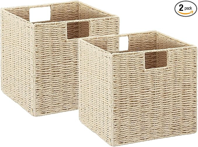Vagusicc Wicker Storage Baskets, Set of 2 Hand-Woven Storage Baskets for Shelves with Handles, Fo... | Amazon (US)
