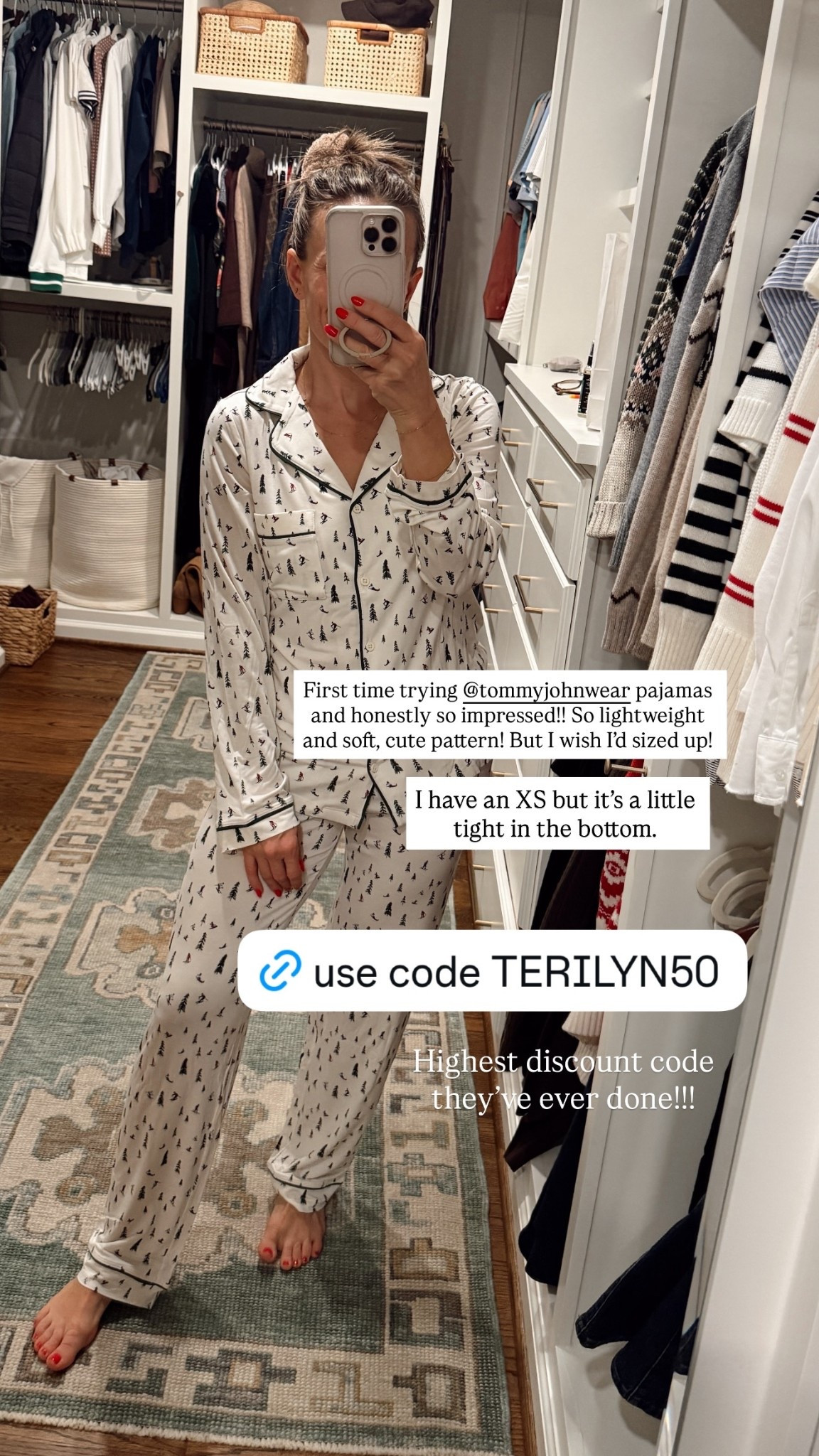 First time trying tommyjohnwear pajamas and honestly so impressed!! So lightweight and soft, cute pattern! But I wish I’d sized up!  I have an XS but it’s a little tight in the bottom.  Highest discount code they’ve ever done!!!

#LTKHoliday #LTKSeasonal