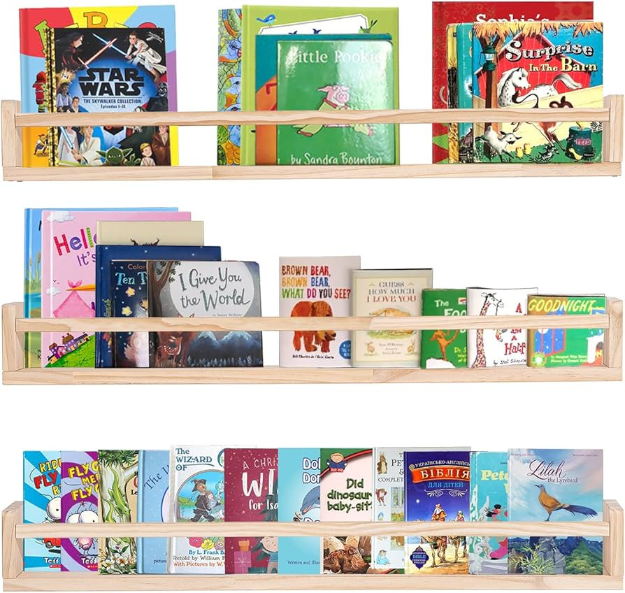 AZSKY Natural Wood Nursery Shelves Floating Wall Book Shelves Nursery Kids Baby Toddler Room Déc... | Amazon (US)