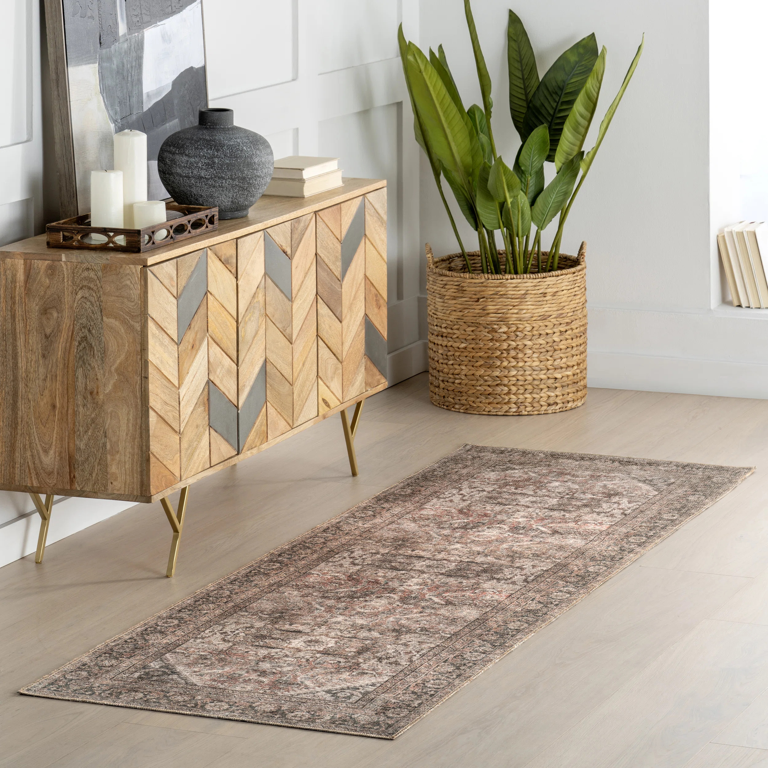Jeccica Distressed Vintage Medallion Jute Blend Polyester Area Rug | Wayfair North America