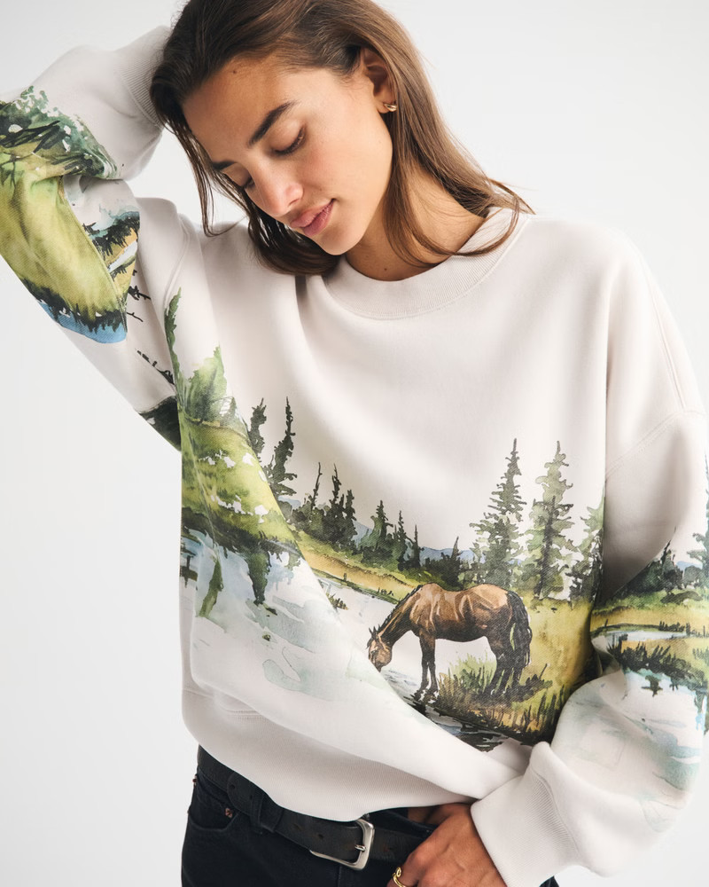 Women's Wildlife Graphic Oversized Sunday Crew | Women's Tops | Abercrombie.com | Abercrombie & Fitch (US)