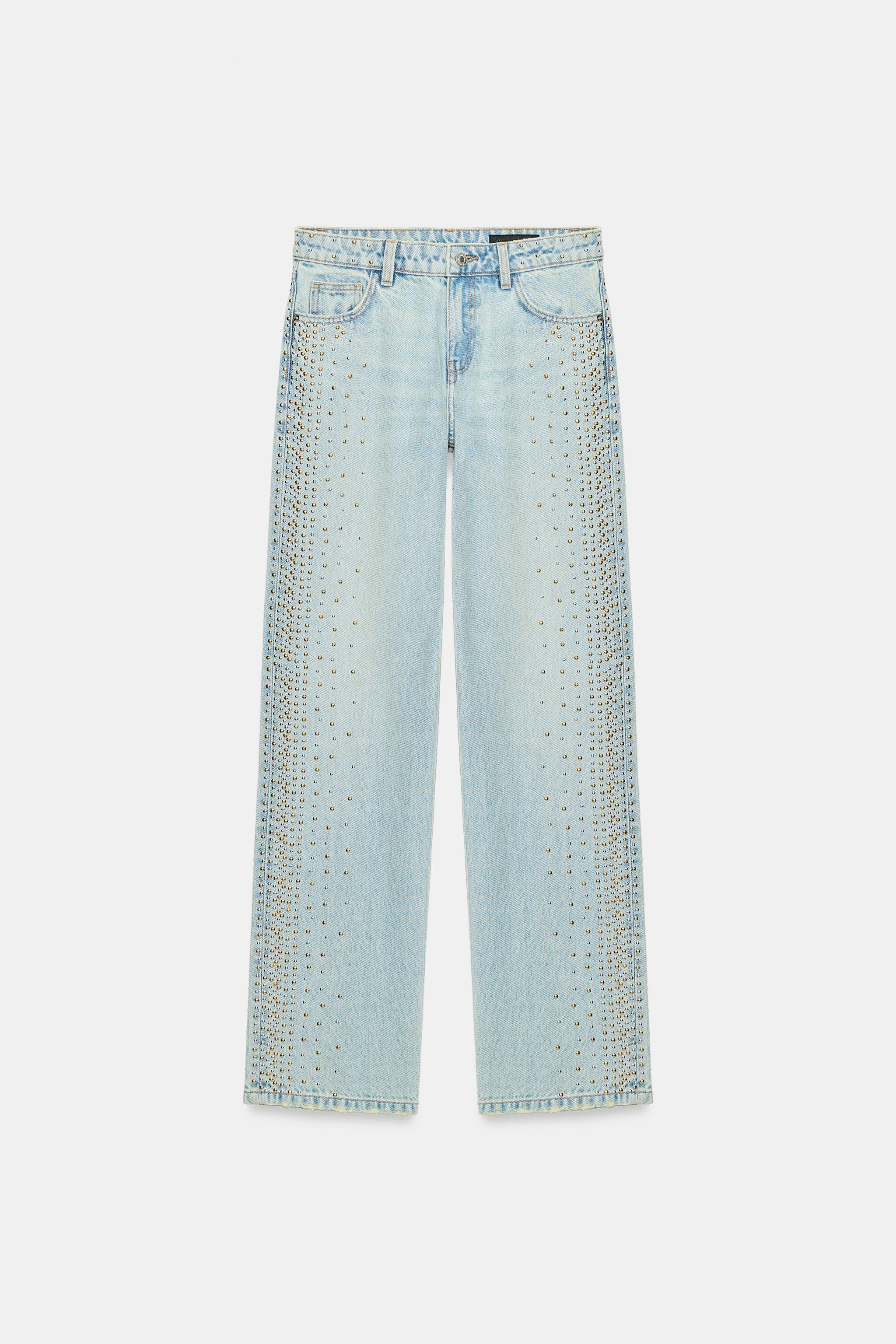 Z1975 MID-RISE STUDDED STRAIGHT JEANS | Zara US