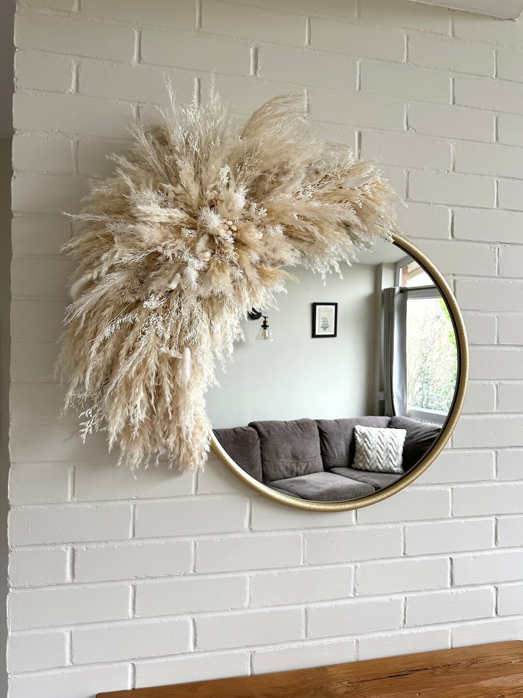 90 cm XL Pampas Mirror Surround | Pampas wall decoration | Pampas salon sign arrangement | Pampas... | Etsy (US)
