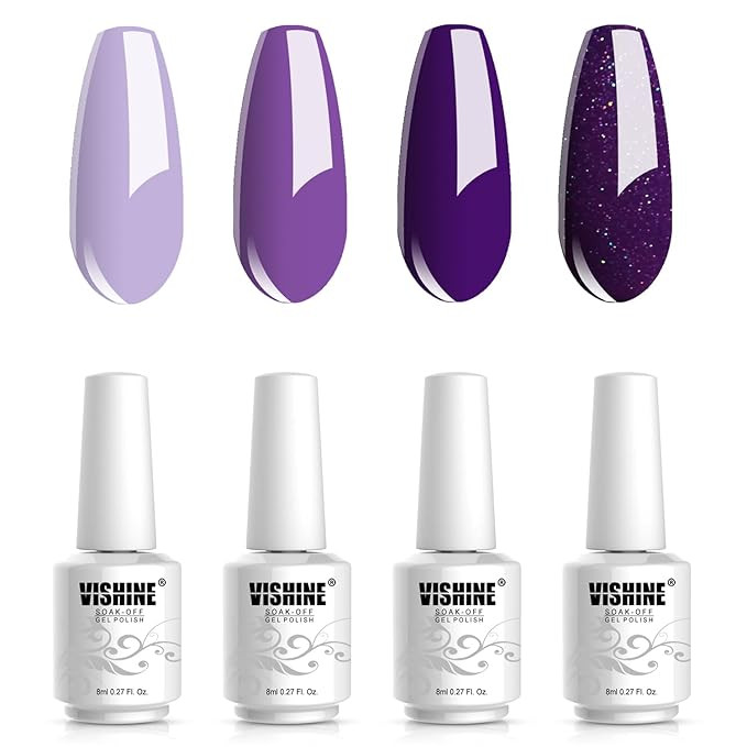 Vishine Purple Gel Nail Polish Kit- 4 Colors Gel Polish Set Grape Purple Glitter Nail Polish Soak... | Amazon (US)