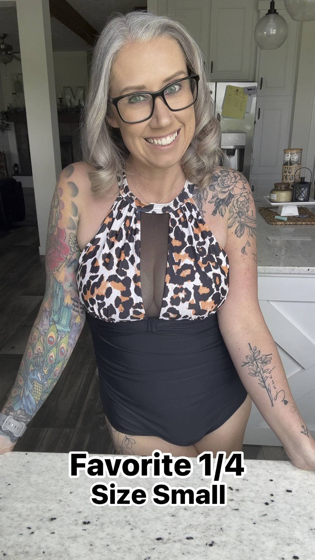 Amazon bathing suit try on:
All suits are size medium except the cheetah and it’s a small  