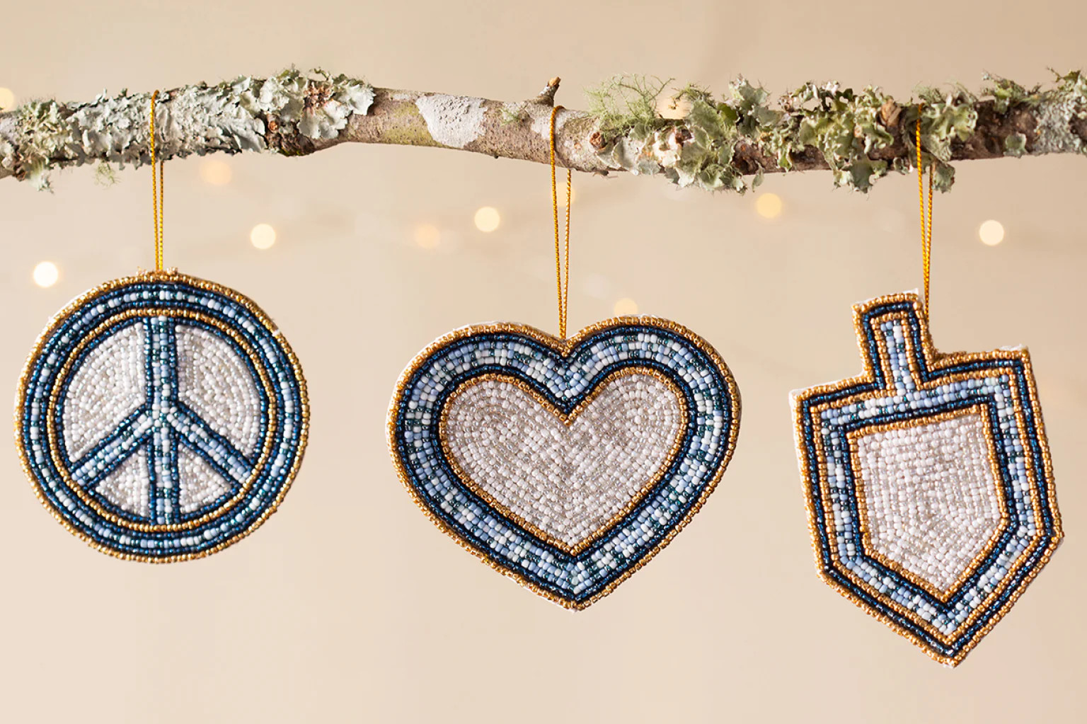 Trio of Light: Peace, Love, Dreidel Ornament Set | Adara Rituals