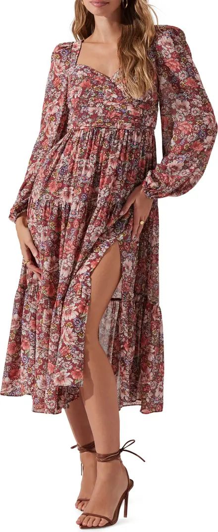 Floral Pleated Long Sleeve Midi Dress | Nordstrom