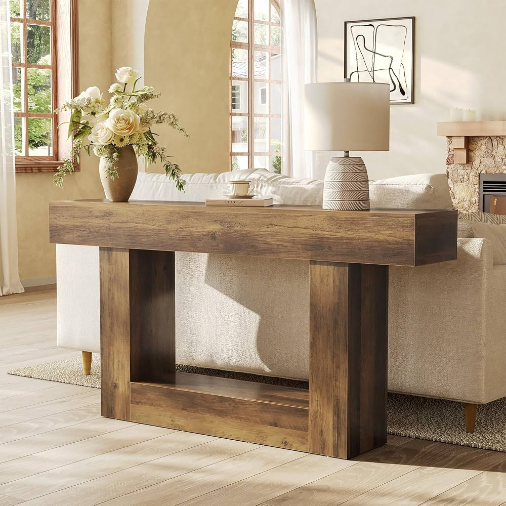 LITTLE TREE 63 Inches Long Console Table, 2-Tier Farmhouse Sofa Table Behind Couch, Large Narrow ... | Amazon (US)