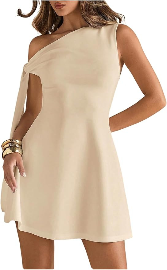 Floerns Women's Elegant Off The Shoulder Mini Dress Tie Side Sleeveless Formal A Line Dresses | Amazon (US)
