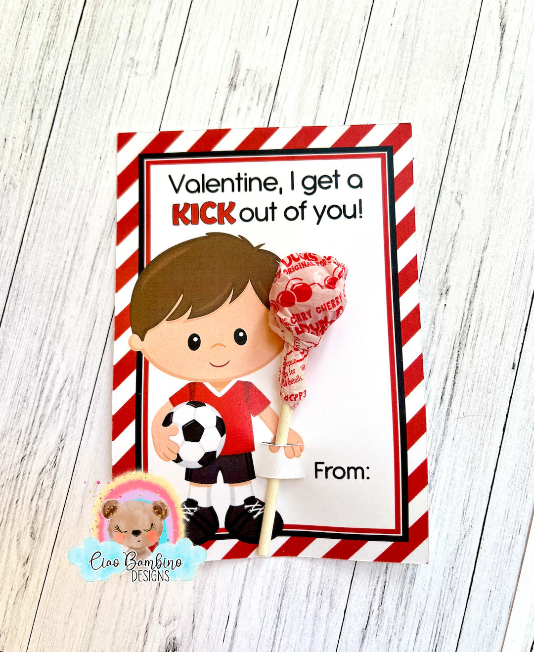 Valentine's Day Brown Hair Boy Soccer Player Card / Can Hold Lollipop, Pencil or Treat in Hand / ... | Etsy (US)