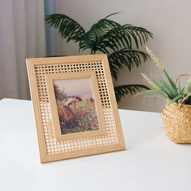 Solid Wood Rattan Woven Photo Frame Rectangular Solid Wood Rattan Woven Picture Frame Wall Hangin... | AliExpress (US)