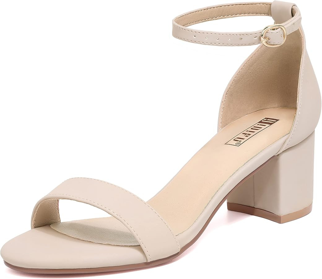 IDIFU Women's Cookie-LO Low Block Heels Chunky Sandals Ankle Strap Wedding Dress Pump Shoes | Amazon (US)