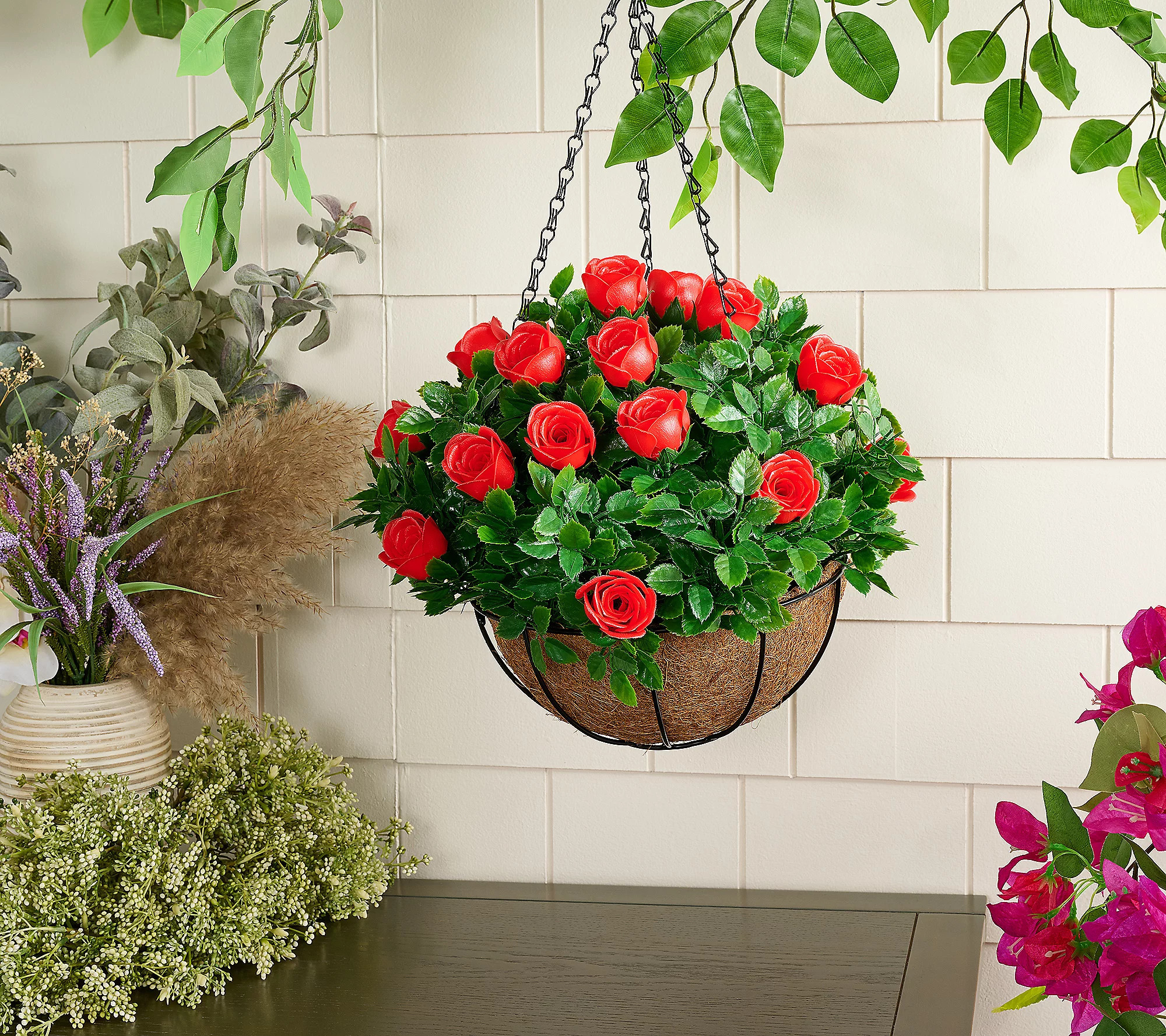 As Is Wicker Park 13 Faux Rose In/OutdoorHanging Basket | QVC