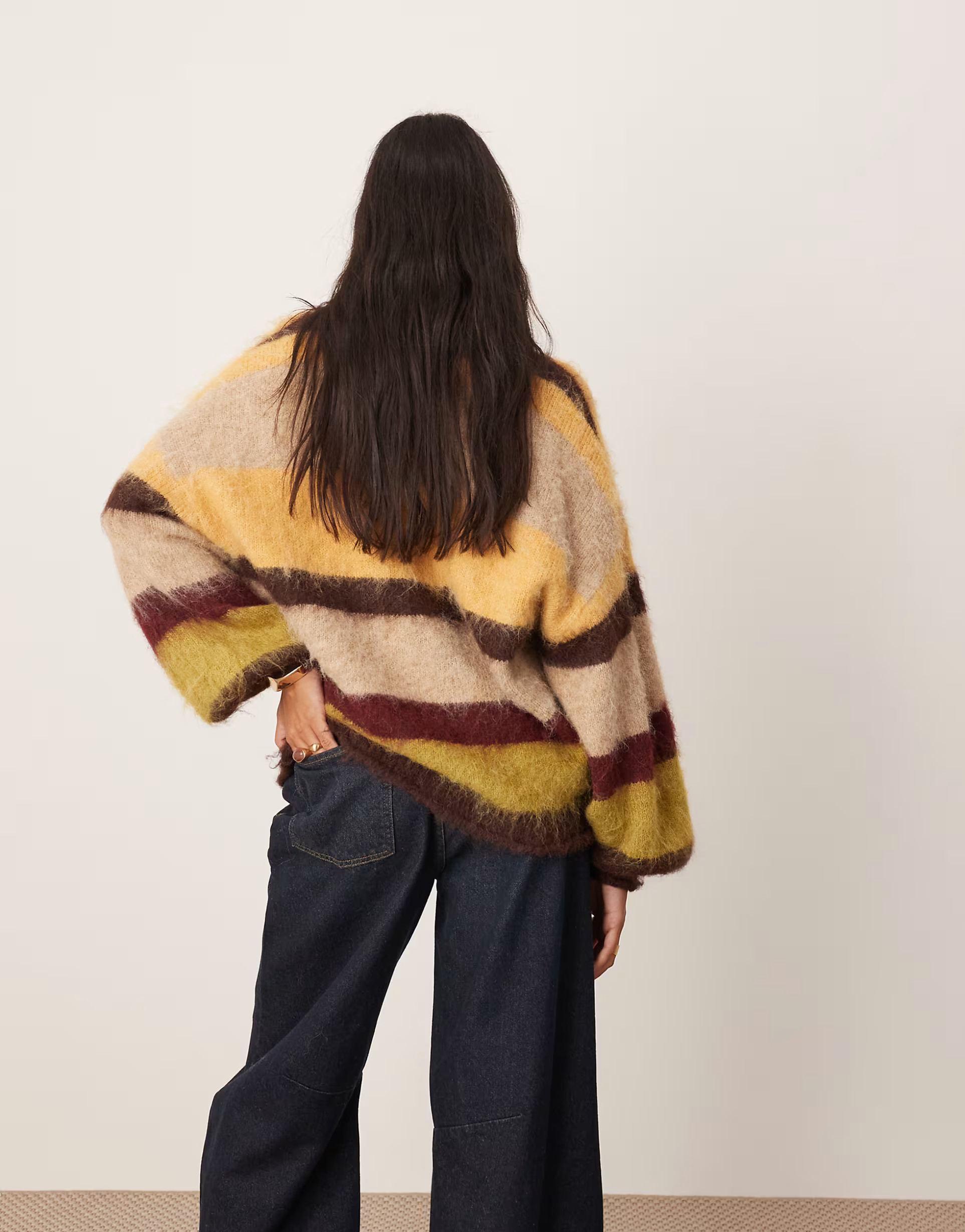 ASOS EDITION brushed knitted oversized jumper in brown stripe | ASOS (Global)