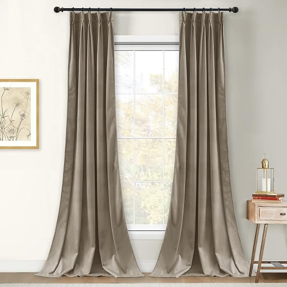 StangH Camel Beige Velvet Curtains 84 inches Long, Pinch Pleated Room Darkening Bedroom Drapes Th... | Amazon (US)