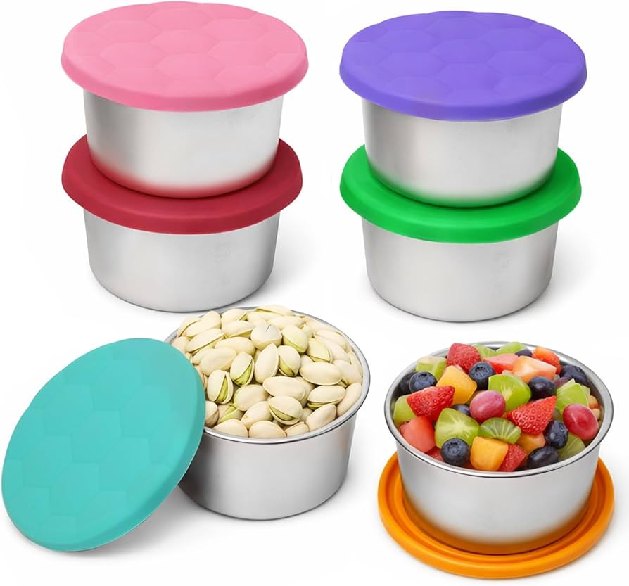 6-Pack 8oz Stainless Steel Snack Containers for Kids, Leakproof | Amazon (US)