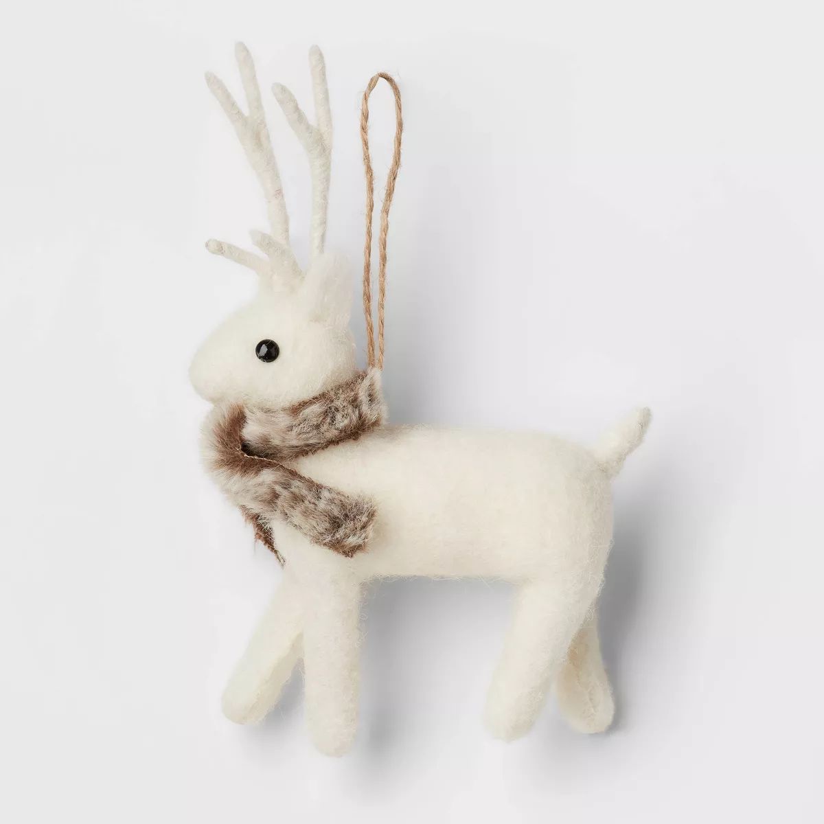 Boiled Wool Deer Wearing Faux Fur Scarf Christmas Tree Ornament White - Wondershop™ | Target