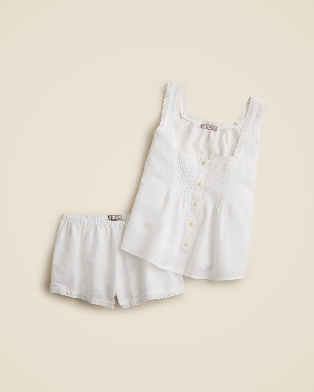 Lace-trim camisole and pajama short set in linen-cotton blend | J. Crew US