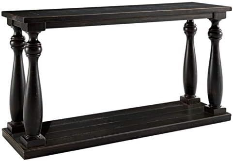 Signature Design by Ashley Mallacar Rustic Cottage Rectangular Sofa Table with Floor Shelf, Black | Amazon (US)