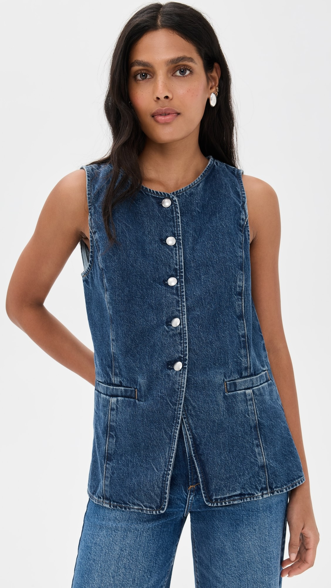 Denim Crewneck Cutaway Vest In Greendale Wash | Shopbop