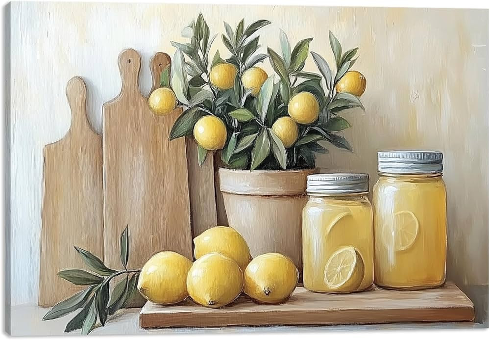 Farmhouse Lemon Tree Canvas Wall Art Yellow Countryside Oil Painting for Kitchen Dining Room Rust... | Amazon (CA)