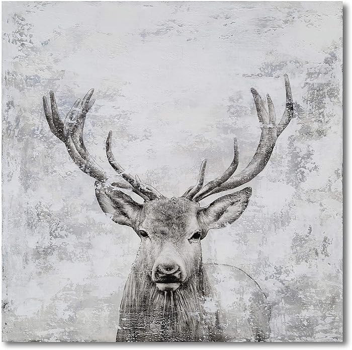 NdcSkyArt Stag Head Wall Art - Square Black and White Deer - Textured Background Wildlife Decor f... | Amazon (US)