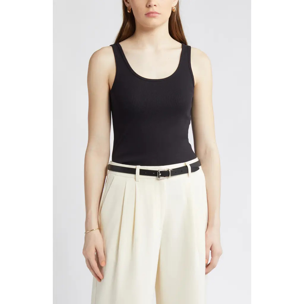 Nordstrom Rib Scoop Neck Cotton Tank in Black at Nordstrom, Size Large | Nordstrom