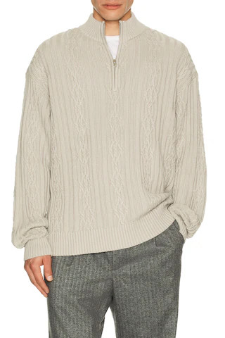 Bound Cable Knit Half Zip Sweater in Mid Grey from Revolve.com | Revolve Clothing (Global)